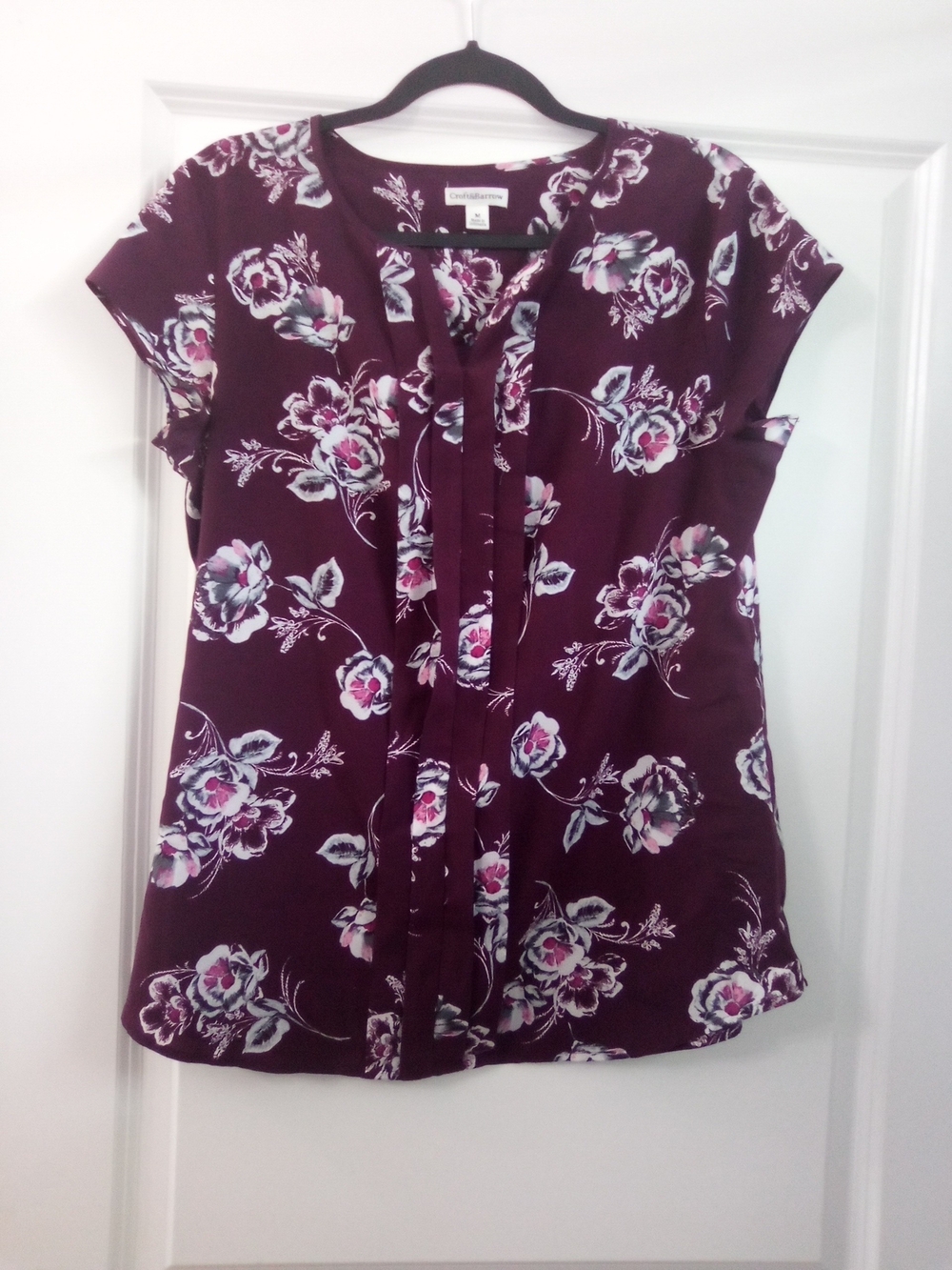 croft & barrow Plum Floral Tie-Front Blouse Size Medium